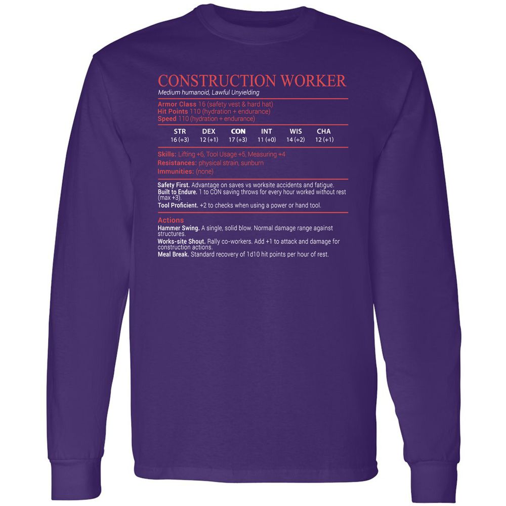 Construction Worker Stats Block - Purple - 12