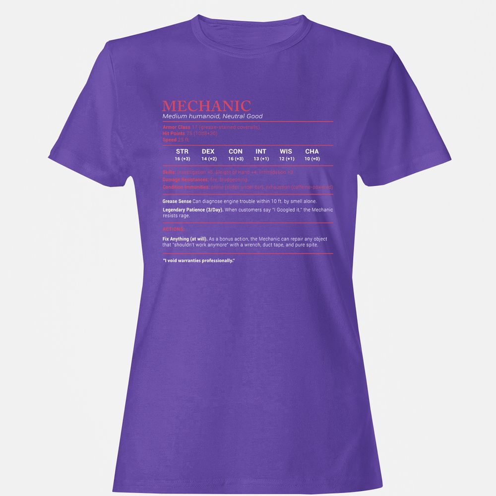 Mechanic Stats Women's T-Shirt - Purple - 12