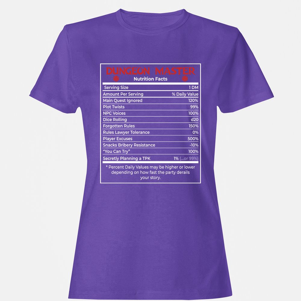 Dungeon Master Nutrition Facts Women's T-Shirt - Purple - 12