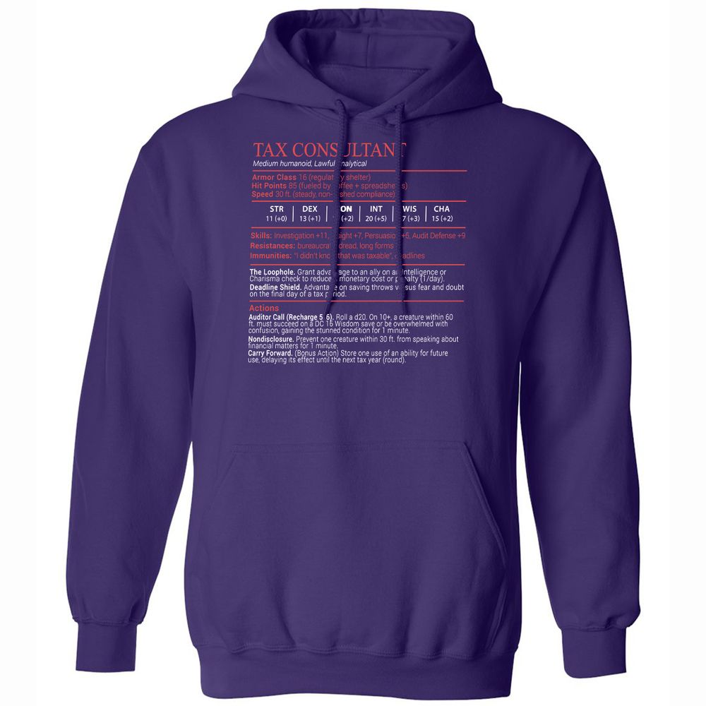 Tax Consultant Stats Block Classic Unisex Hoodie - Purple - 12