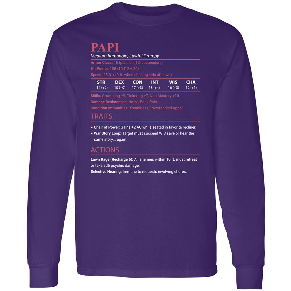 Papi Stats Long Sleeve T-Shirt - Purple - 12