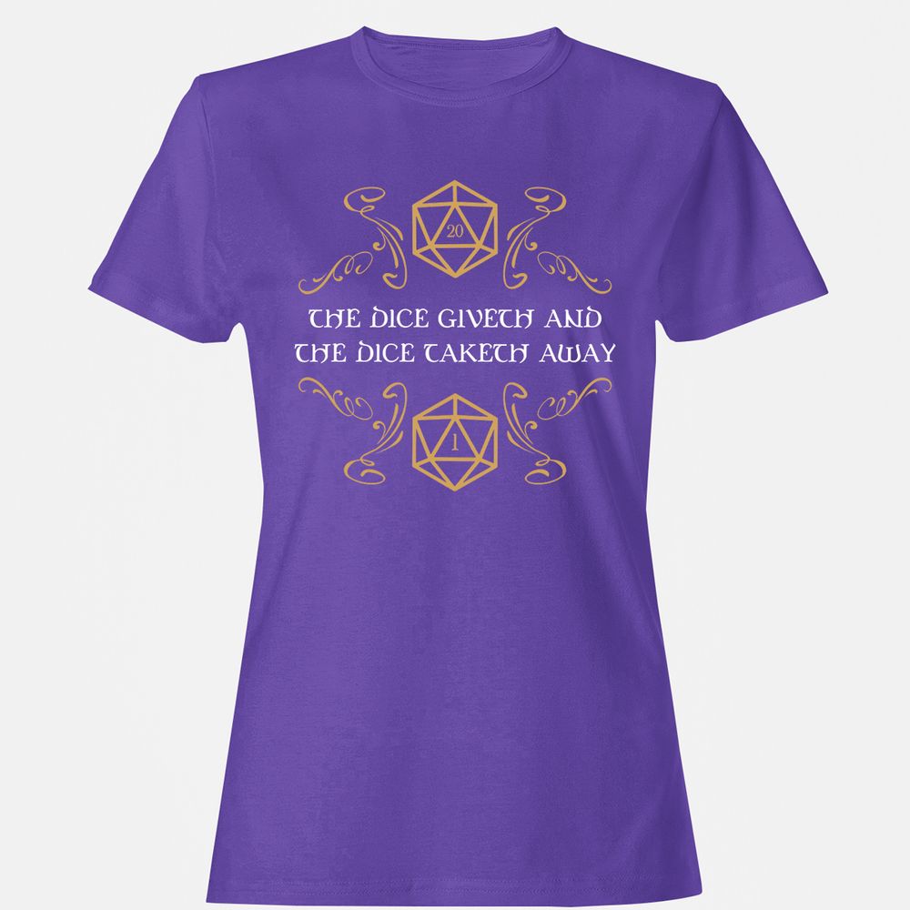 The Dice Giveth and Taketh Away Natural 20 and Critical Fail Women's T-Shirt - Purple - 12