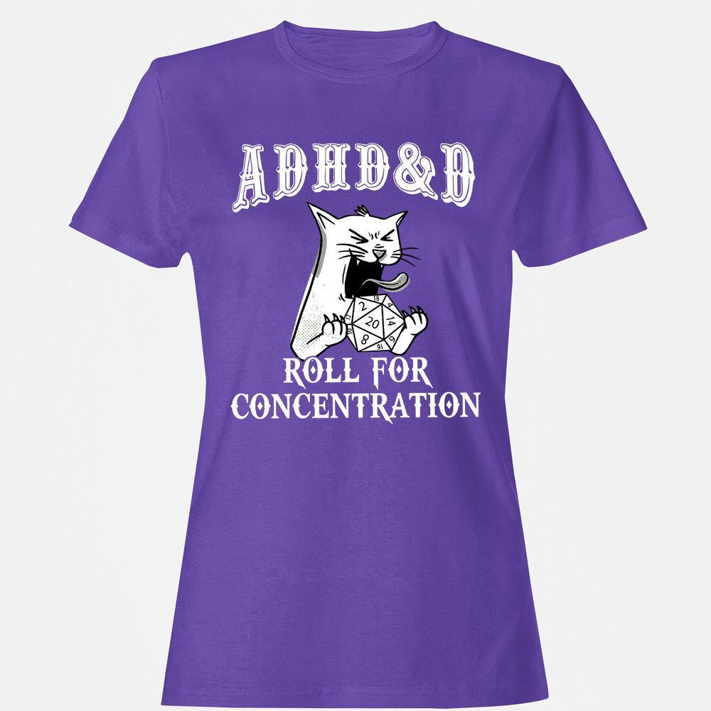 Cat ADHD&D Roll For Concentration Women's T-Shirt - Purple - 12