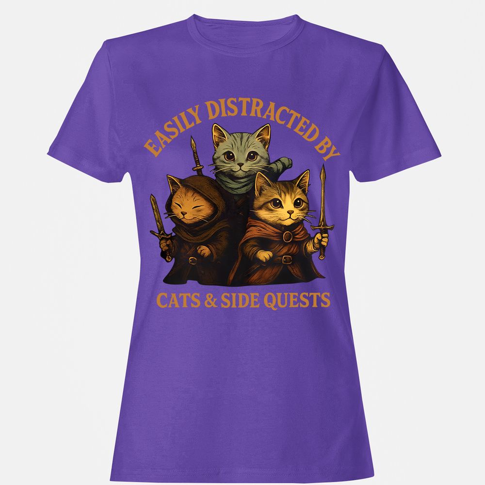 Easily Distracted By Cats & Side Quests Women's T-Shirt - Purple - 12