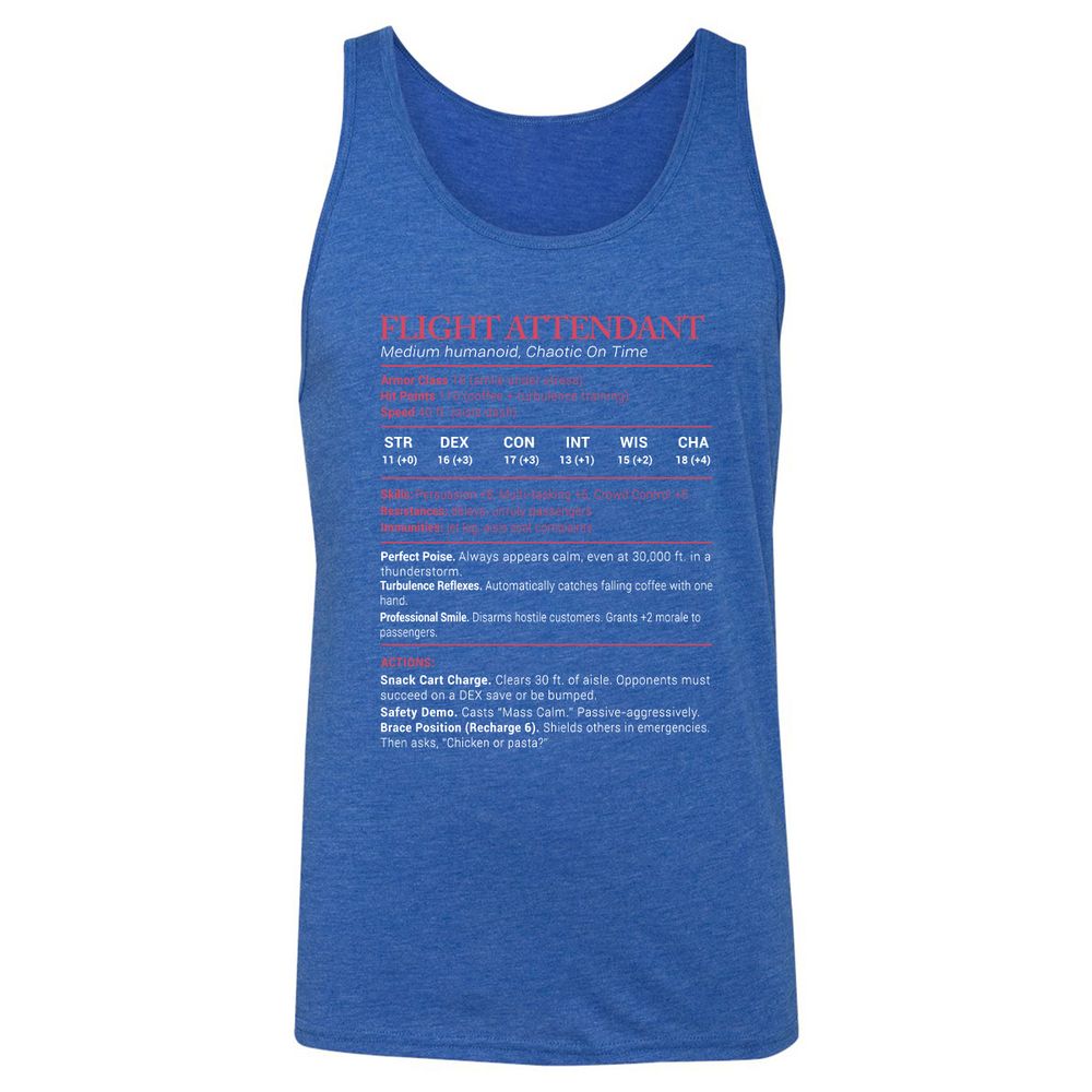 Flight Attendant Stats Unisex Jersey Tank - True Royal Triblend - 12