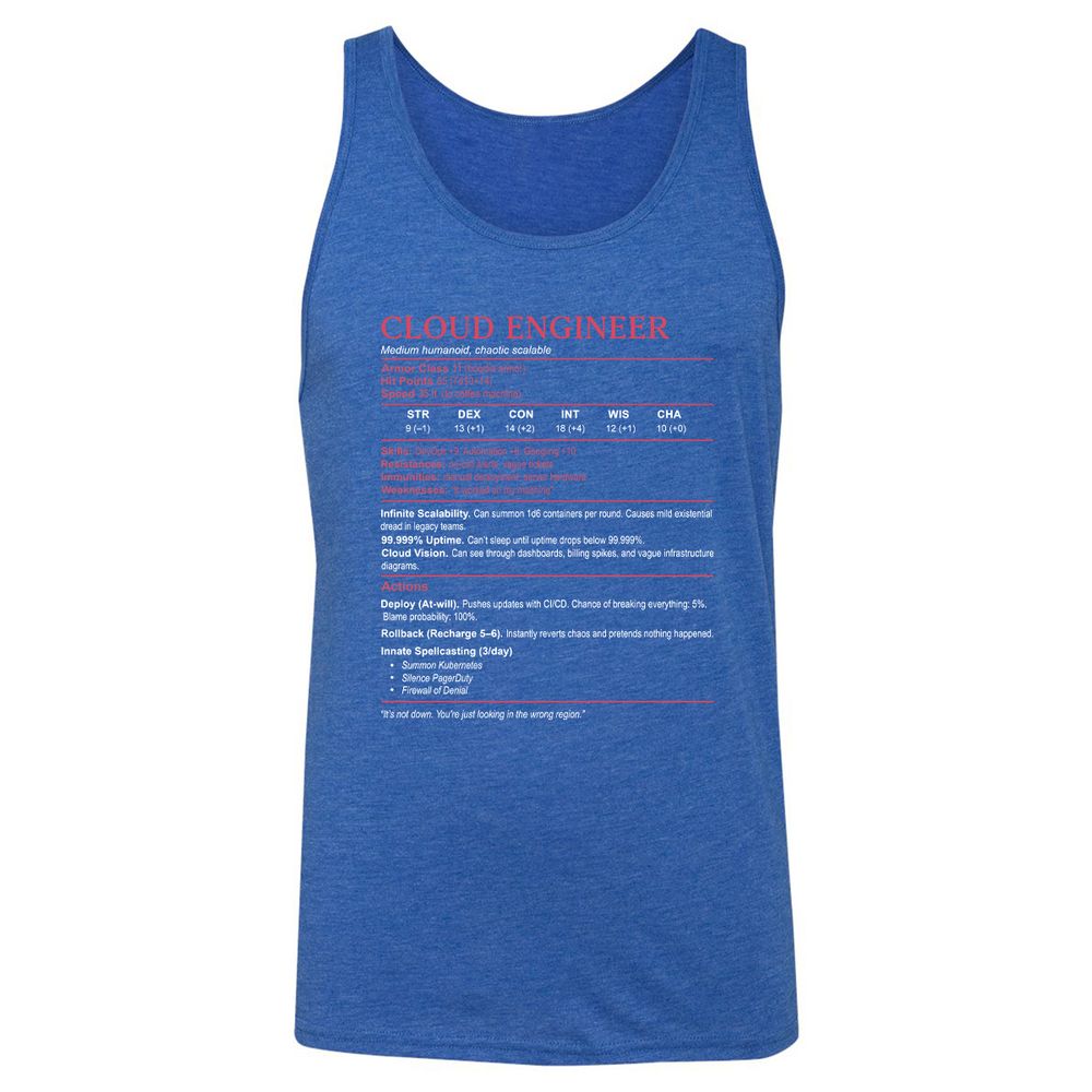 Cloud Engineer Stats Unisex Jersey Tank - True Royal Triblend - 12