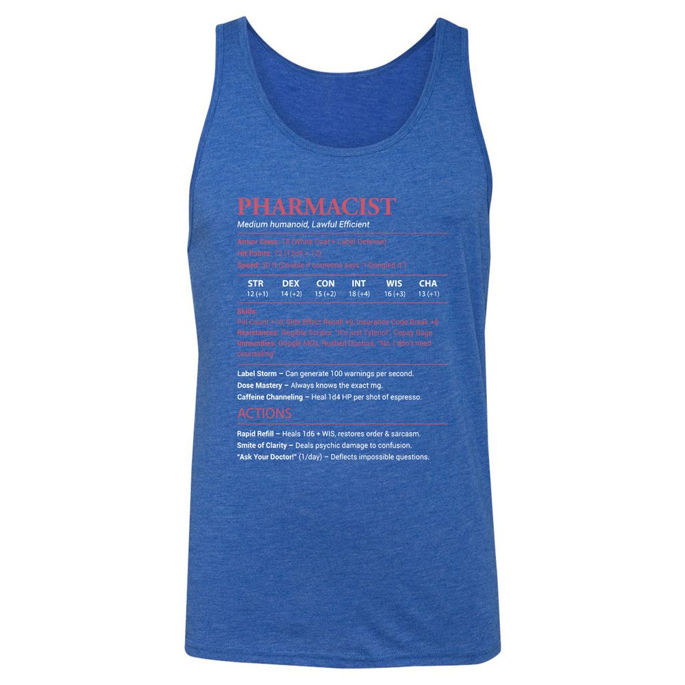 Pharmacist Stats Unisex Jersey Tank - True Royal Triblend - 12