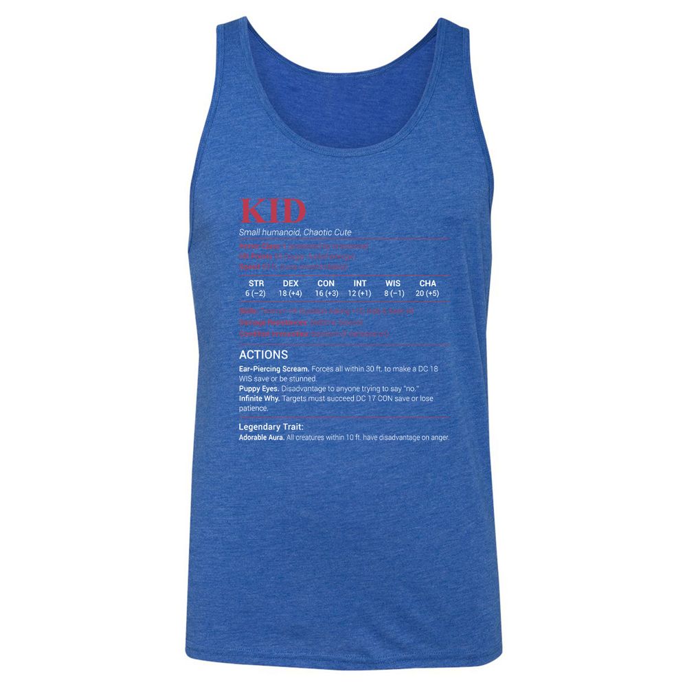 Kid Stats Unisex Jersey Tank - True Royal Triblend - 12