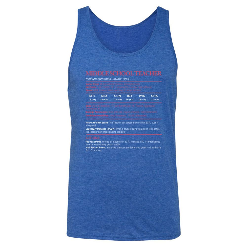 Middle School Teacher Stats Unisex Jersey Tank - True Royal Triblend - 12