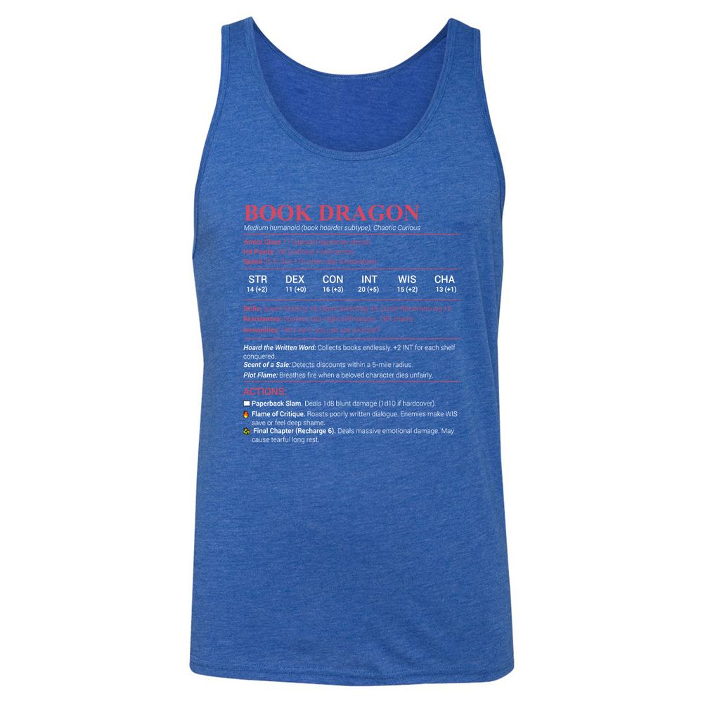 Book Dragon Stats Unisex Jersey Tank - True Royal Triblend - 12