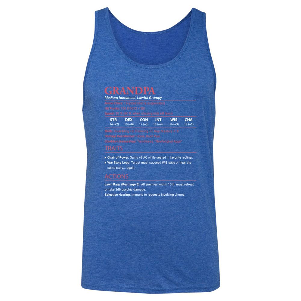 Grandpa Stats Unisex Jersey Tank - True Royal Triblend - 12