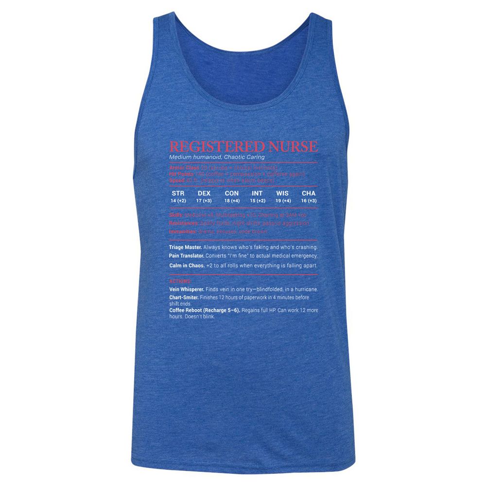 Registered Nurse Stats Unisex Jersey Tank - True Royal Triblend - 12