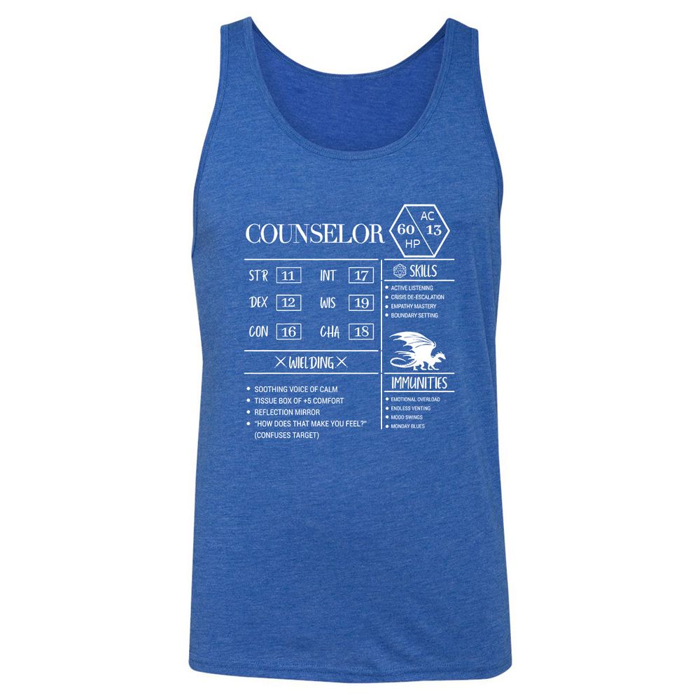 Counselor New Unisex Jersey Tank - True Royal Triblend - 12