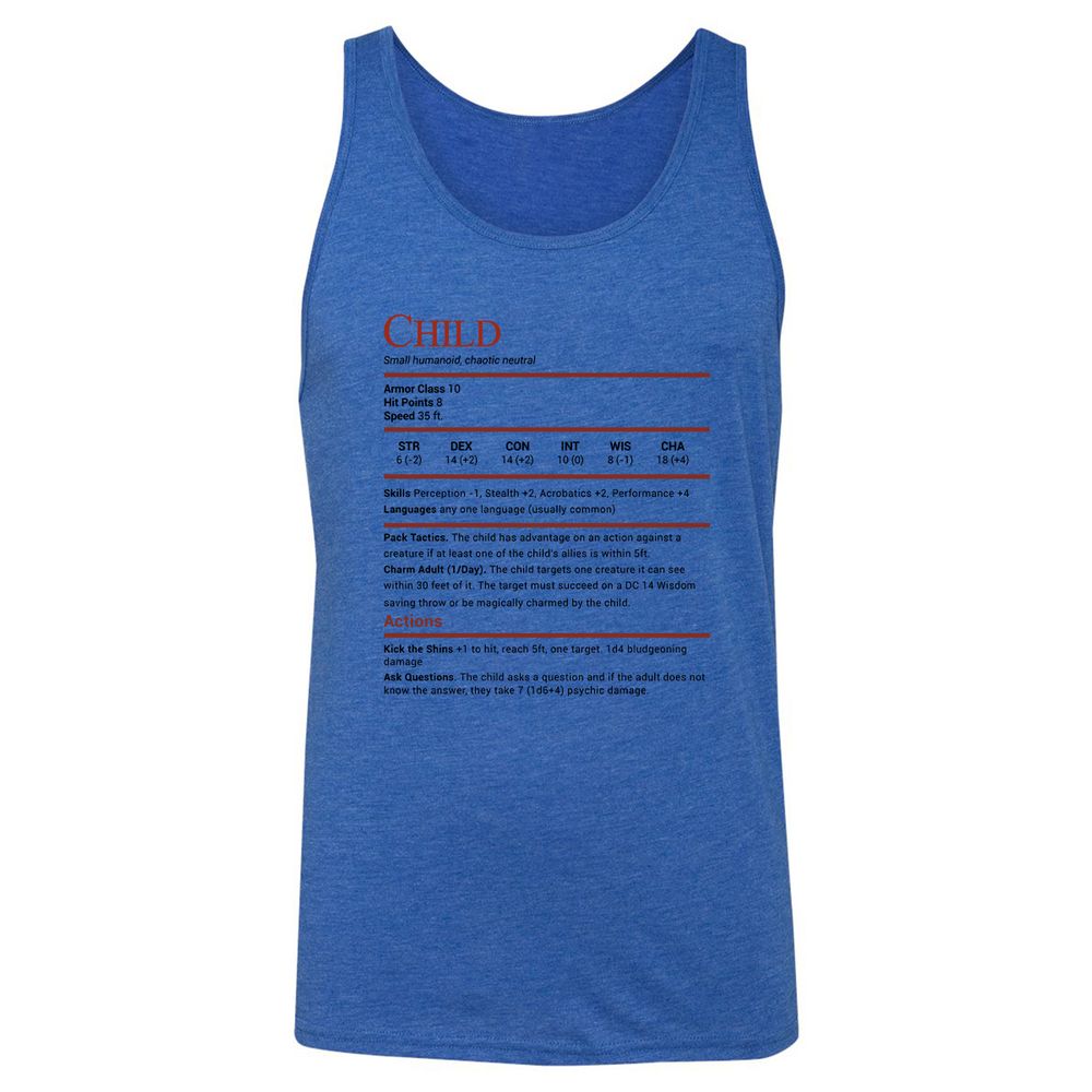 Child Stats Unisex Jersey Tank - True Royal Triblend - 12