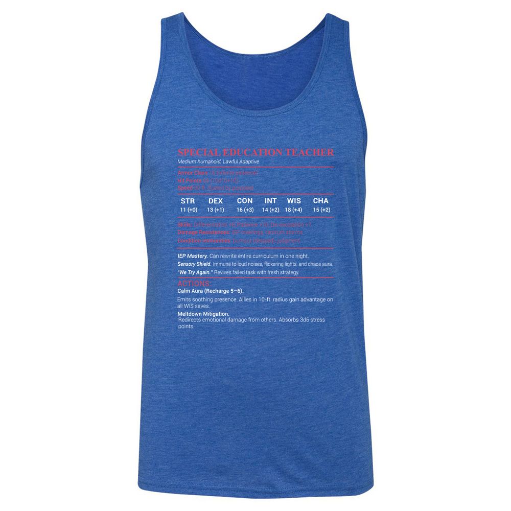 Special Edu Stats Unisex Jersey Tank - True Royal Triblend - 12