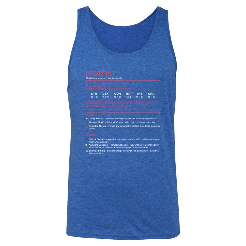 Dentist Stats Unisex Jersey Tank - True Royal Triblend - 12