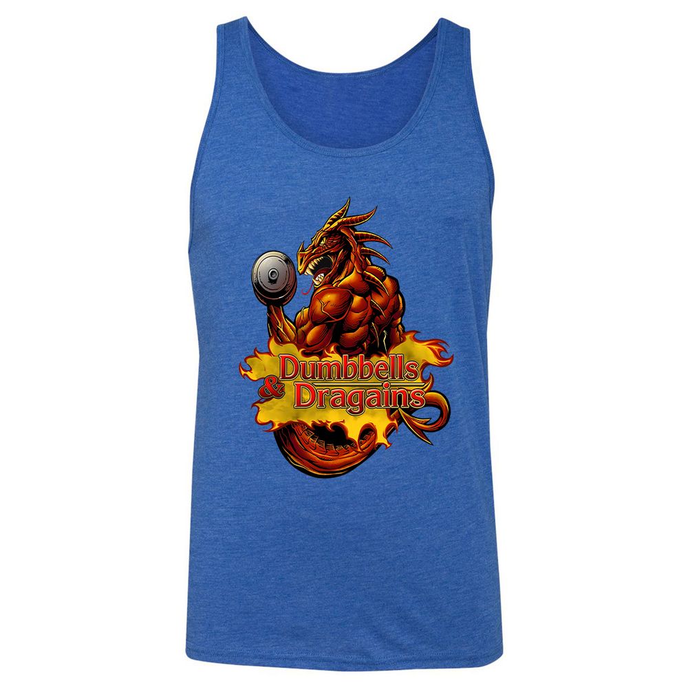Dumbbells & Dragains Unisex Jersey Tank - True Royal Triblend - 12
