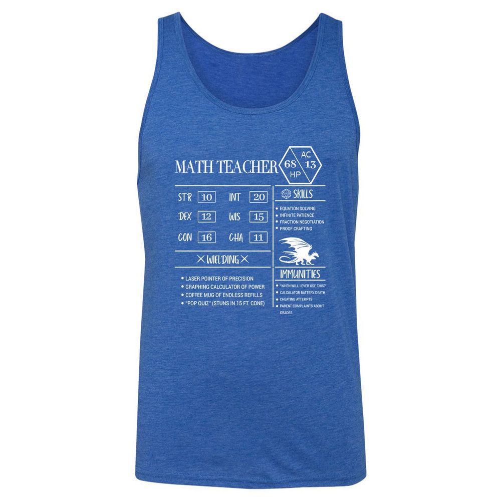 Math Teacher New Unisex Jersey Tank - True Royal Triblend - 12