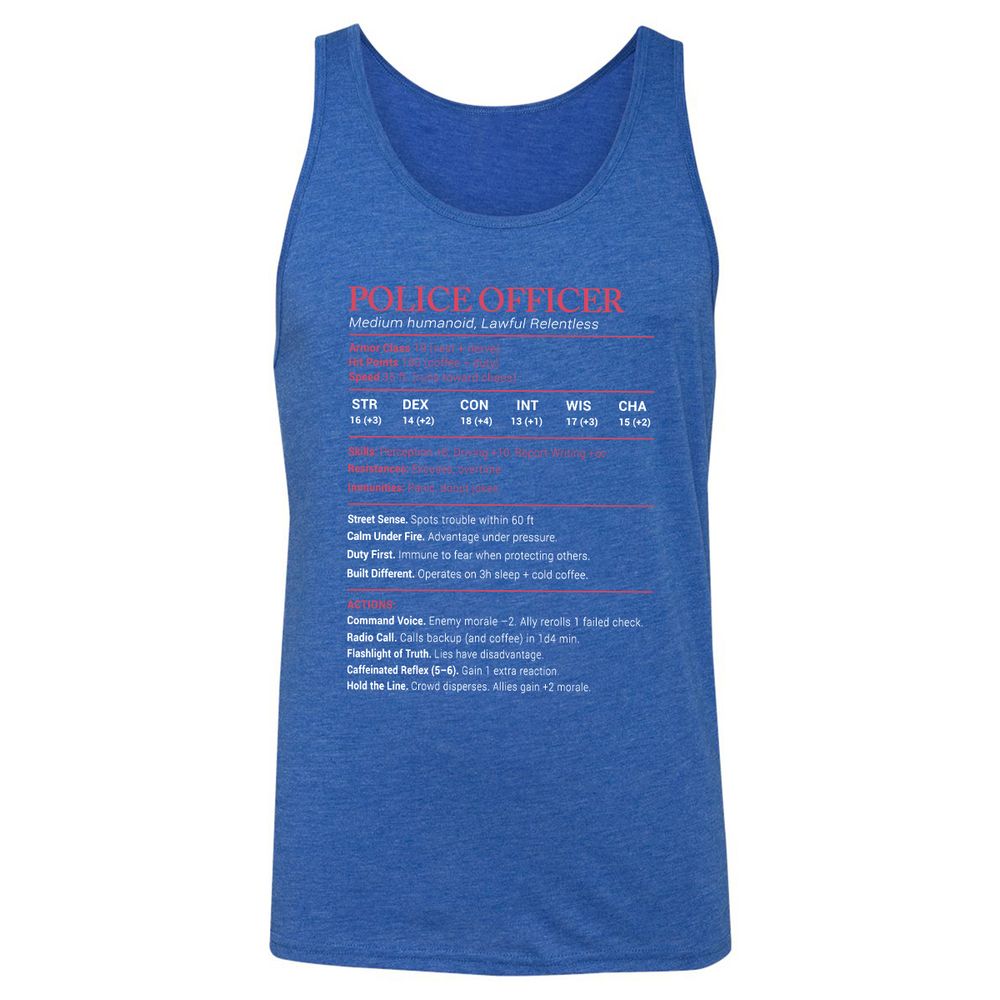 Police Officer Stats Unisex Jersey Tank - True Royal Triblend - 12