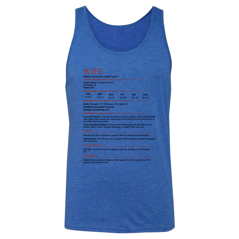 Wife White Unisex Jersey Tank - True Royal Triblend - 12