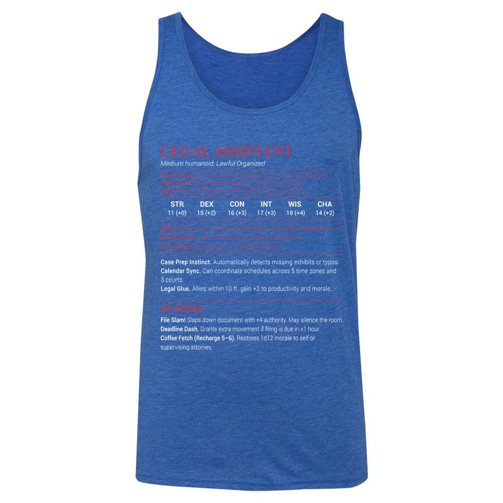 Legal Assistant Unisex Jersey Tank - True Royal Triblend - 12