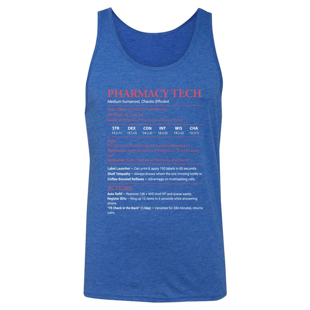 Pharmacy Tech Unisex Jersey Tank - True Royal Triblend - 12