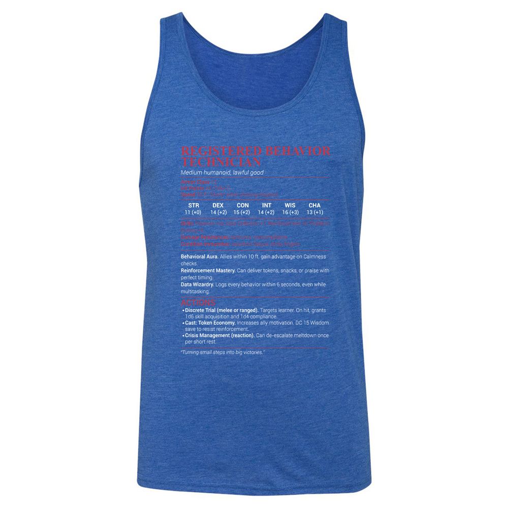 Registered Behavior Technician RBT Unisex Jersey Tank - True Royal Triblend - 12