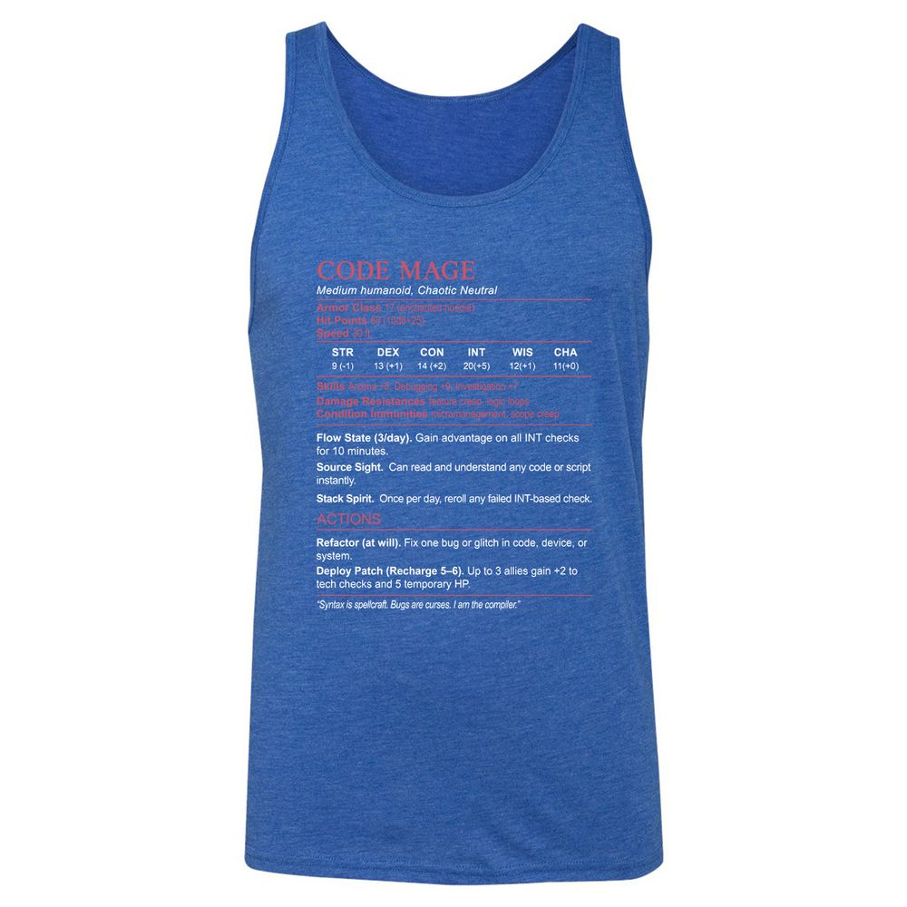 Code Mage Stats Unisex Jersey Tank - True Royal Triblend - 12
