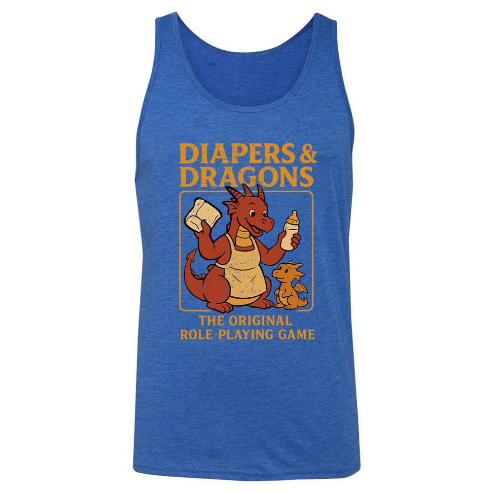 Diapers & Dragons Unisex Jersey Tank - True Royal Triblend - 12