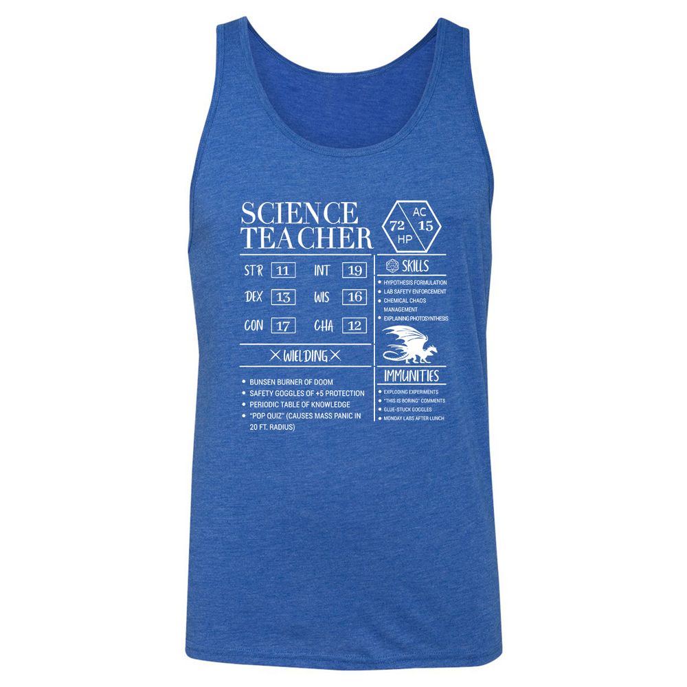 Science Teacher New Unisex Jersey Tank - True Royal Triblend - 12