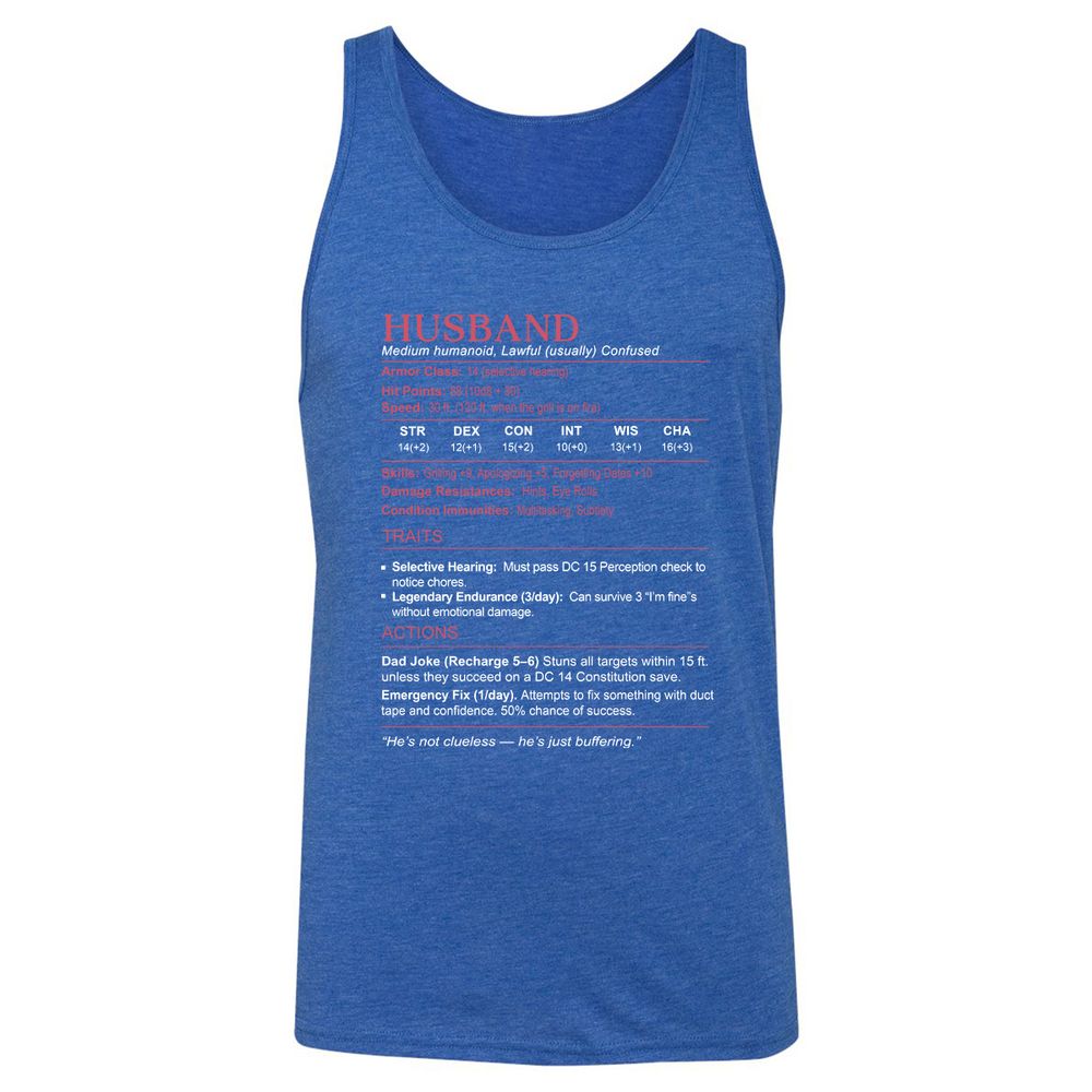Husband Stats Unisex Jersey Tank - True Royal Triblend - 12