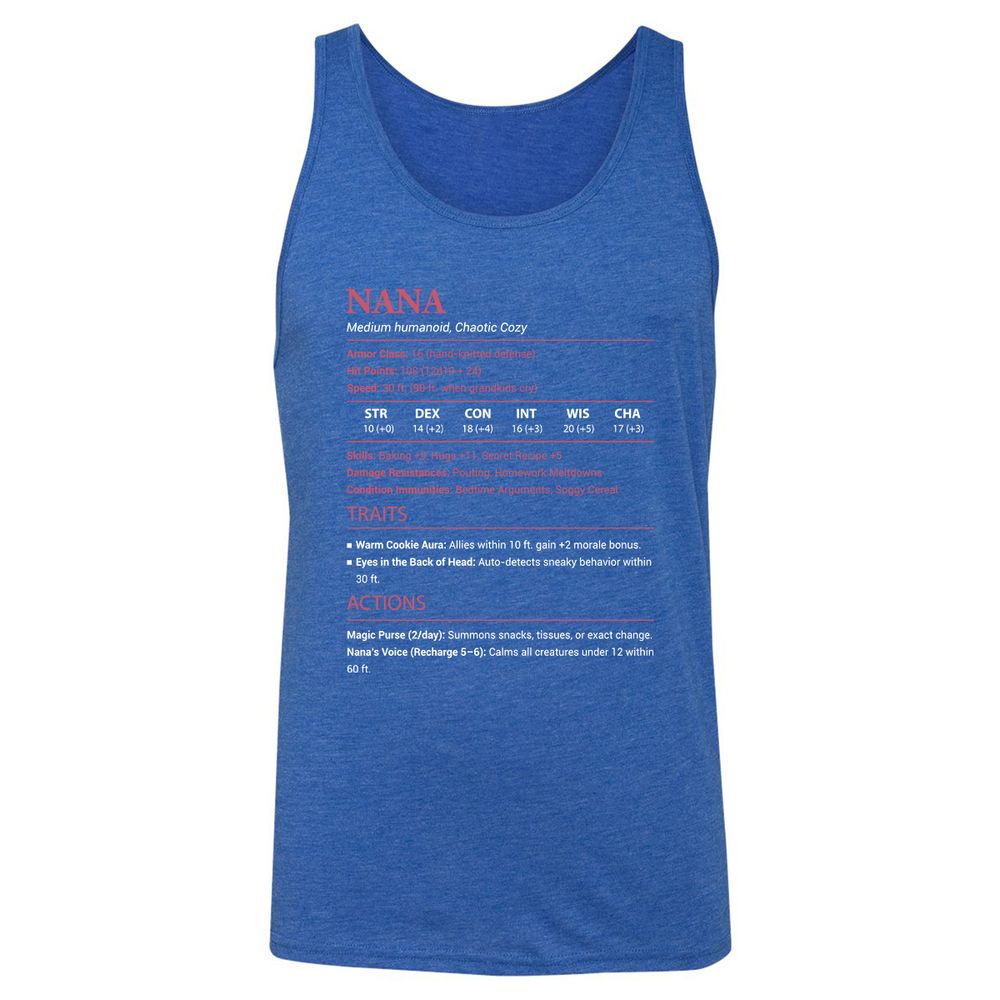 Nana Stats Unisex Jersey Tank - True Royal Triblend - 12