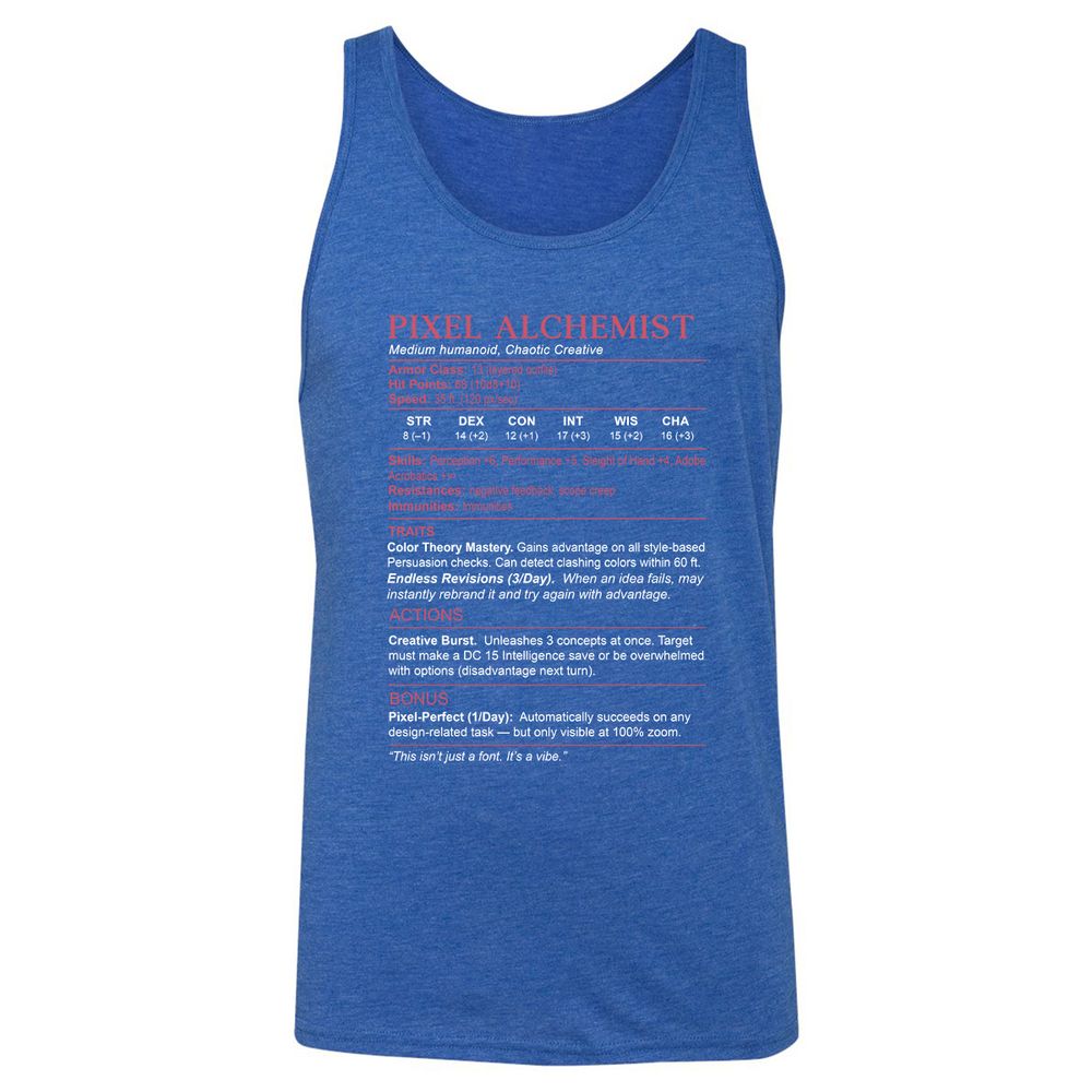 Designer Stats (Pixel Alchemist) Unisex Jersey Tank - True Royal Triblend - 12
