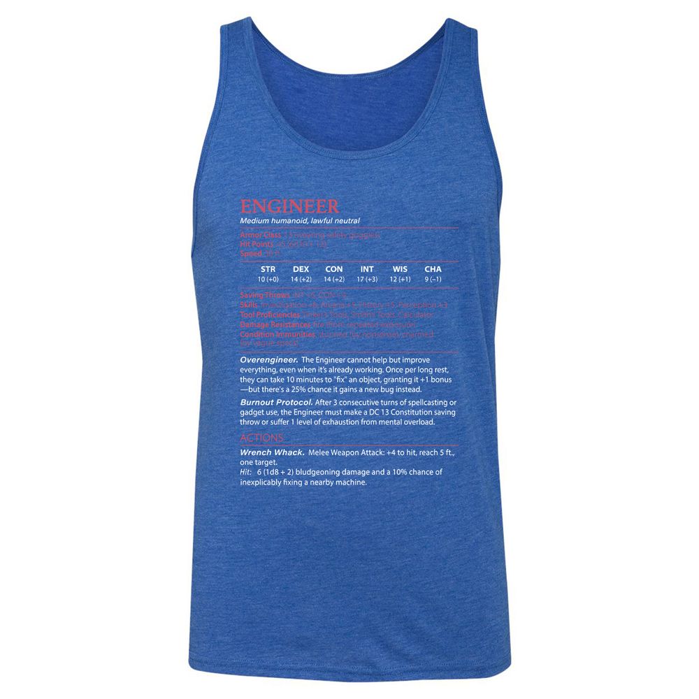 Engineer Stats Unisex Jersey Tank - True Royal Triblend - 12
