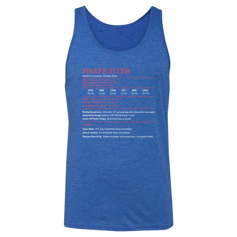 Firefighter Stats Unisex Jersey Tank - True Royal Triblend - 12