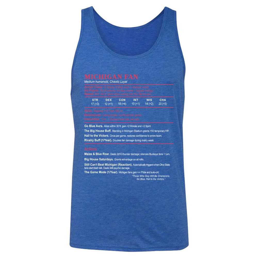 MICHIGAN FAN Unisex Jersey Tank - True Royal Triblend - 12