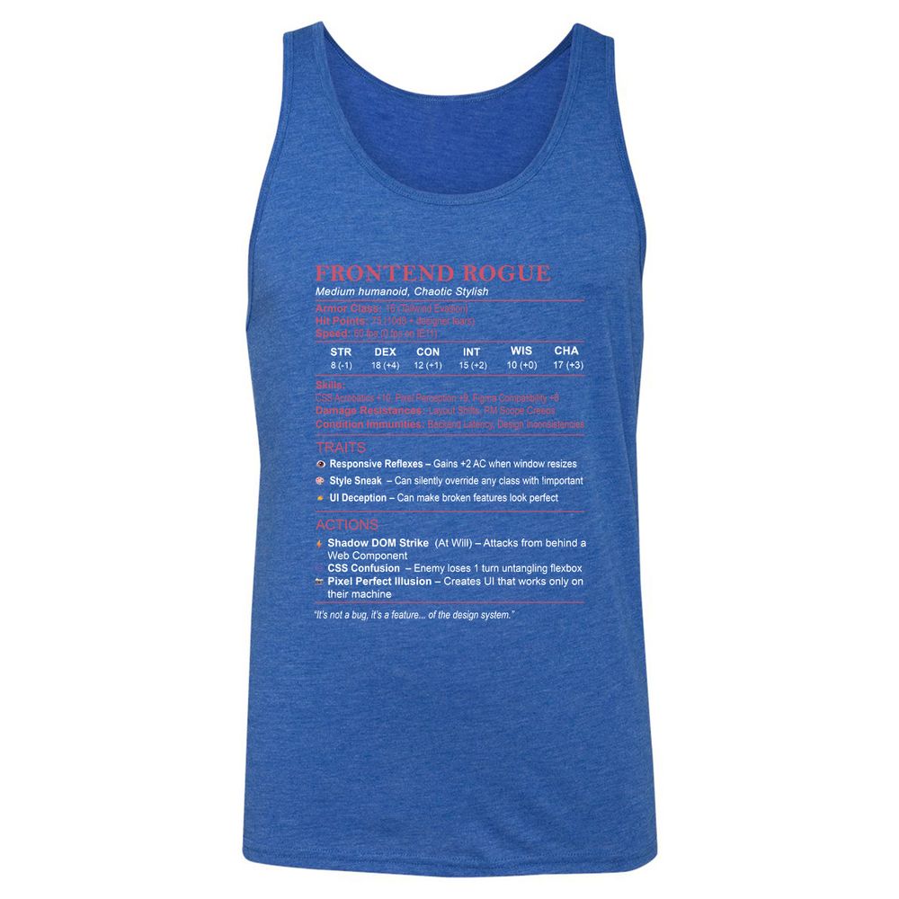 Frontend Rogue Unisex Jersey Tank - True Royal Triblend - 12