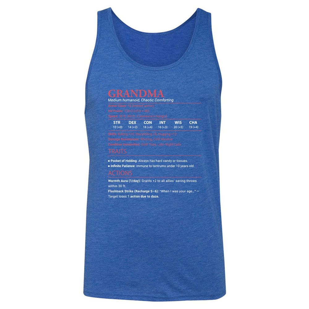 Grandma Stats Unisex Jersey Tank - True Royal Triblend - 12