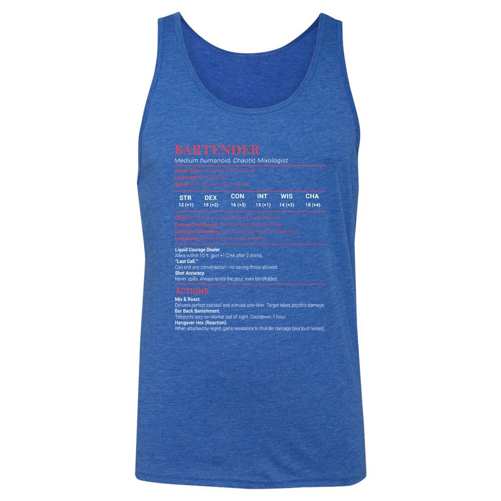 Bartender Stats Unisex Jersey Tank - True Royal Triblend - 12