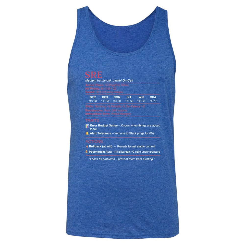 SRE Stats Unisex Jersey Tank - True Royal Triblend - 12