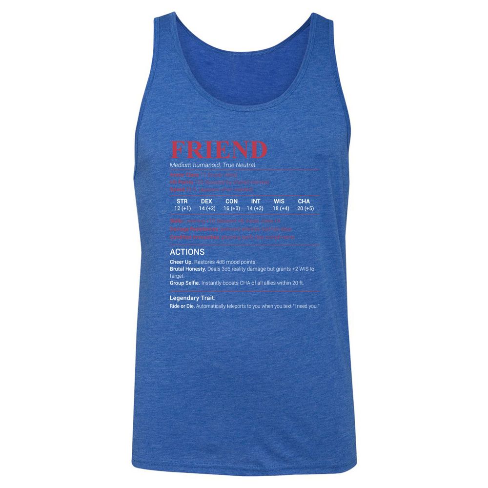 Friend Stats Unisex Jersey Tank - True Royal Triblend - 12