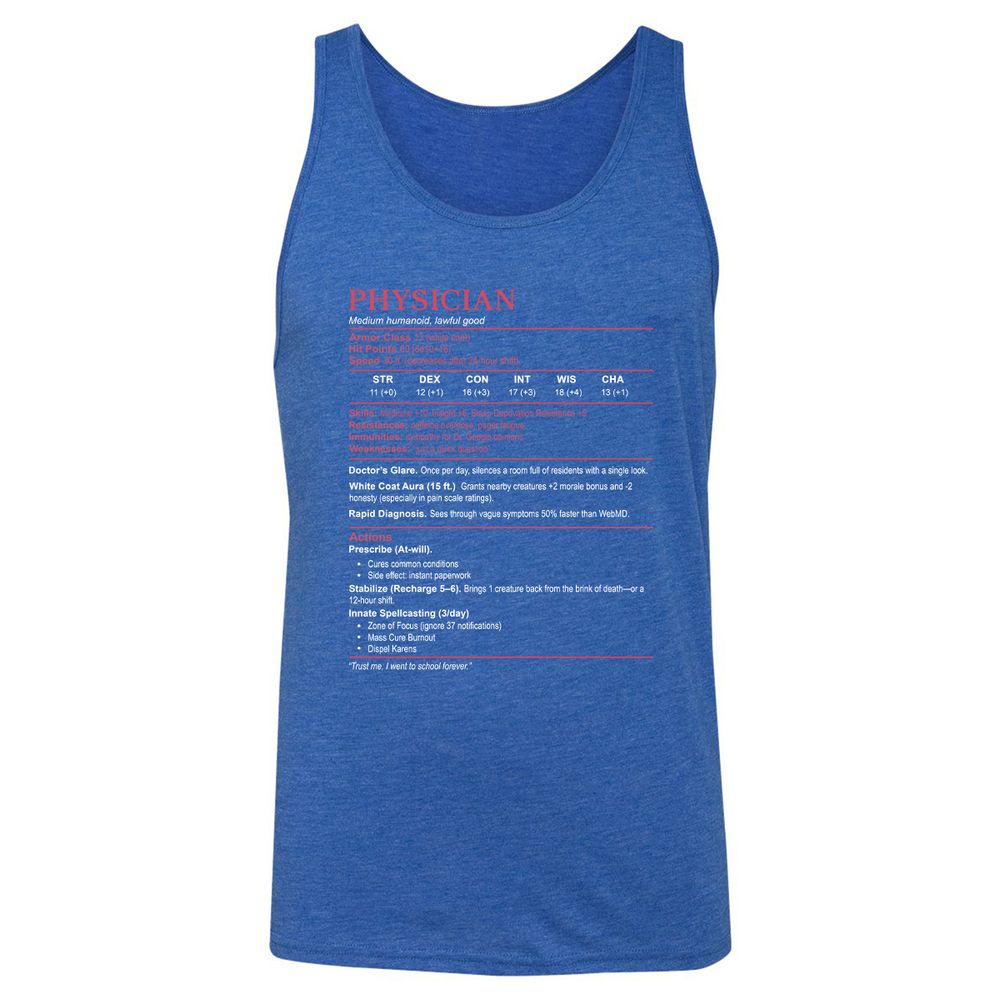Physician Stats Unisex Jersey Tank - True Royal Triblend - 12