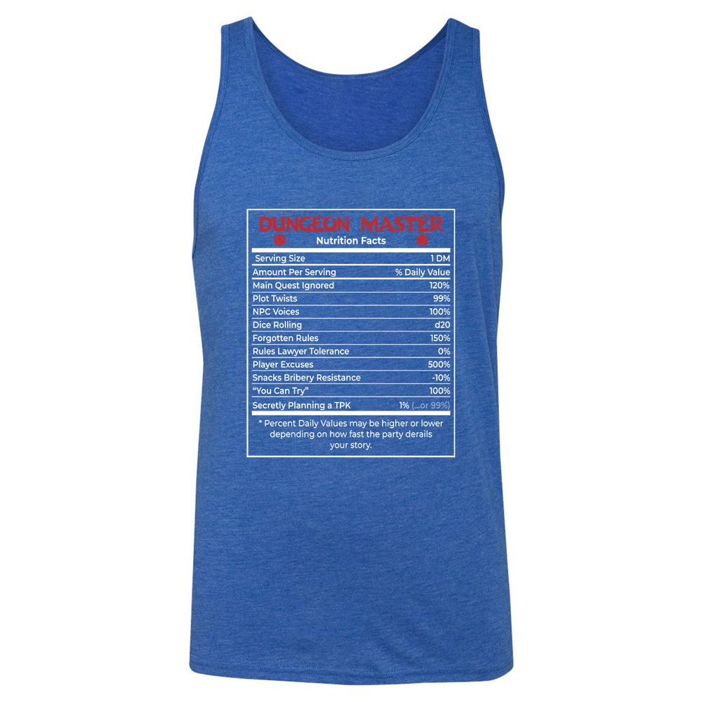 Dungeon Master Nutrition Facts Unisex Jersey Tank - True Royal Triblend - 12