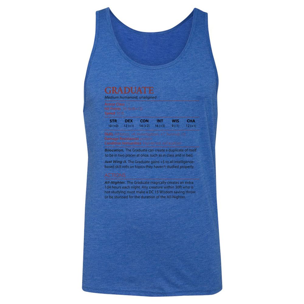 Graduate Stats Unisex Jersey Tank - True Royal Triblend - 12