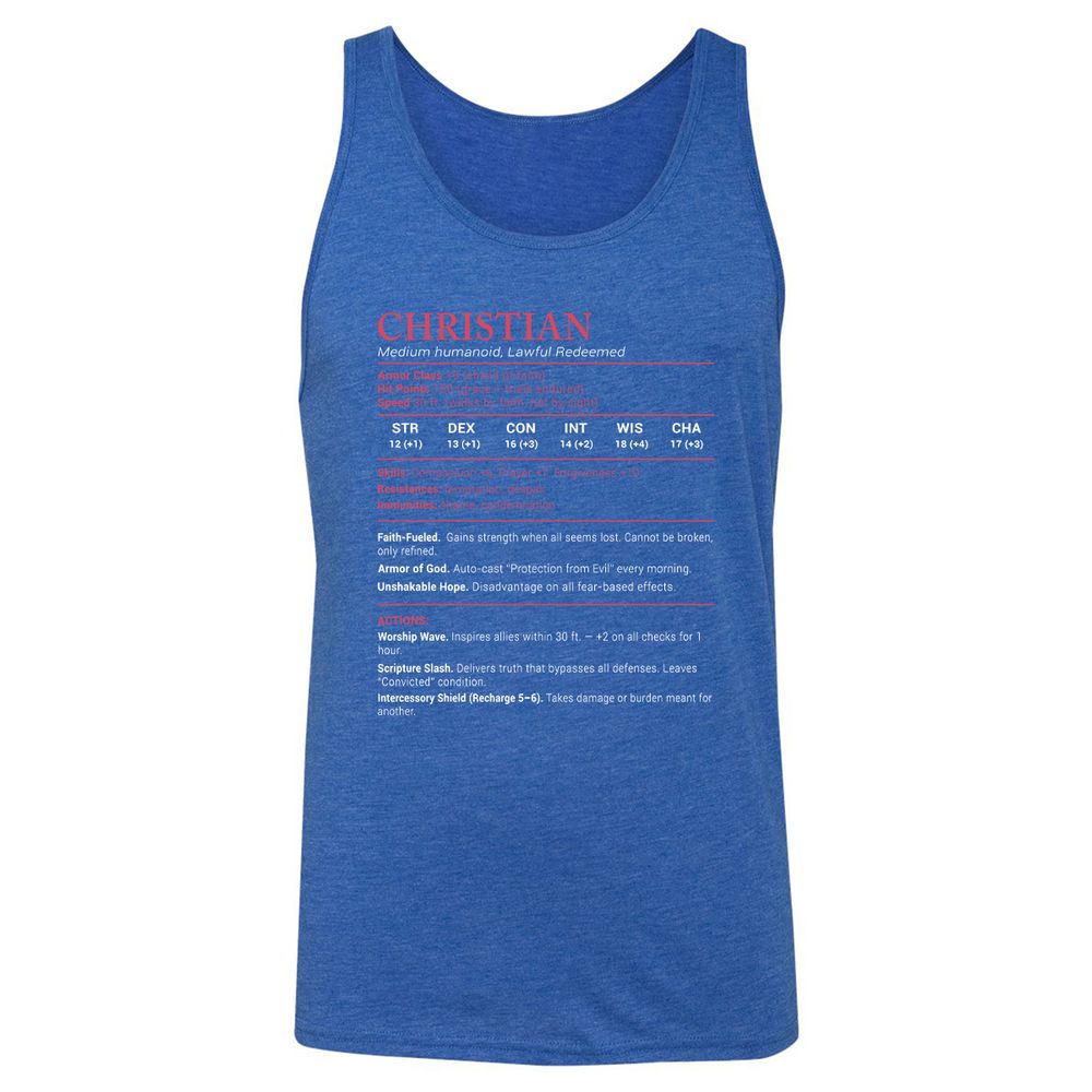 Christian Stats Unisex Jersey Tank - True Royal Triblend - 12