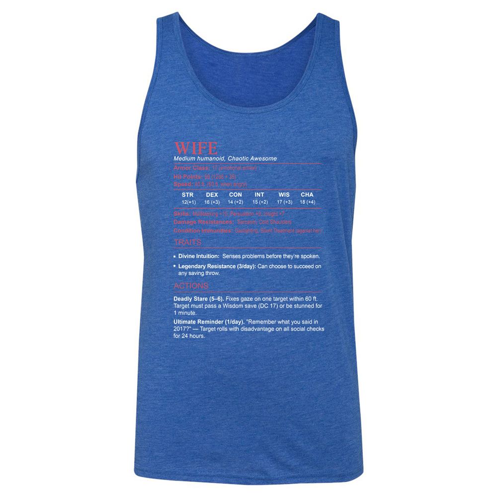 Wife Stats Unisex Jersey Tank - True Royal Triblend - 12