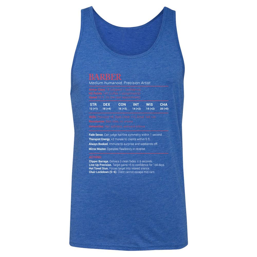 Barber Stats Unisex Jersey Tank - True Royal Triblend - 12