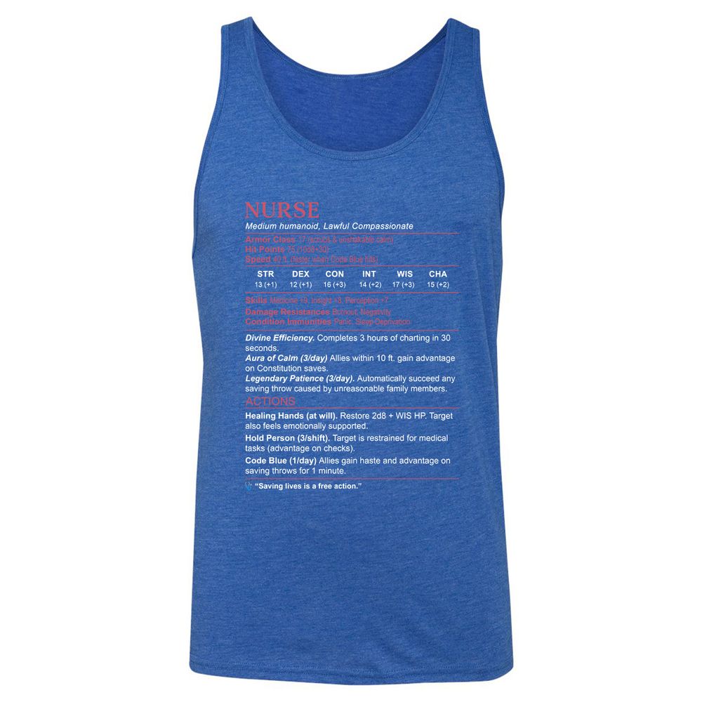 Nurse Stats 3 Unisex Jersey Tank - True Royal Triblend - 12
