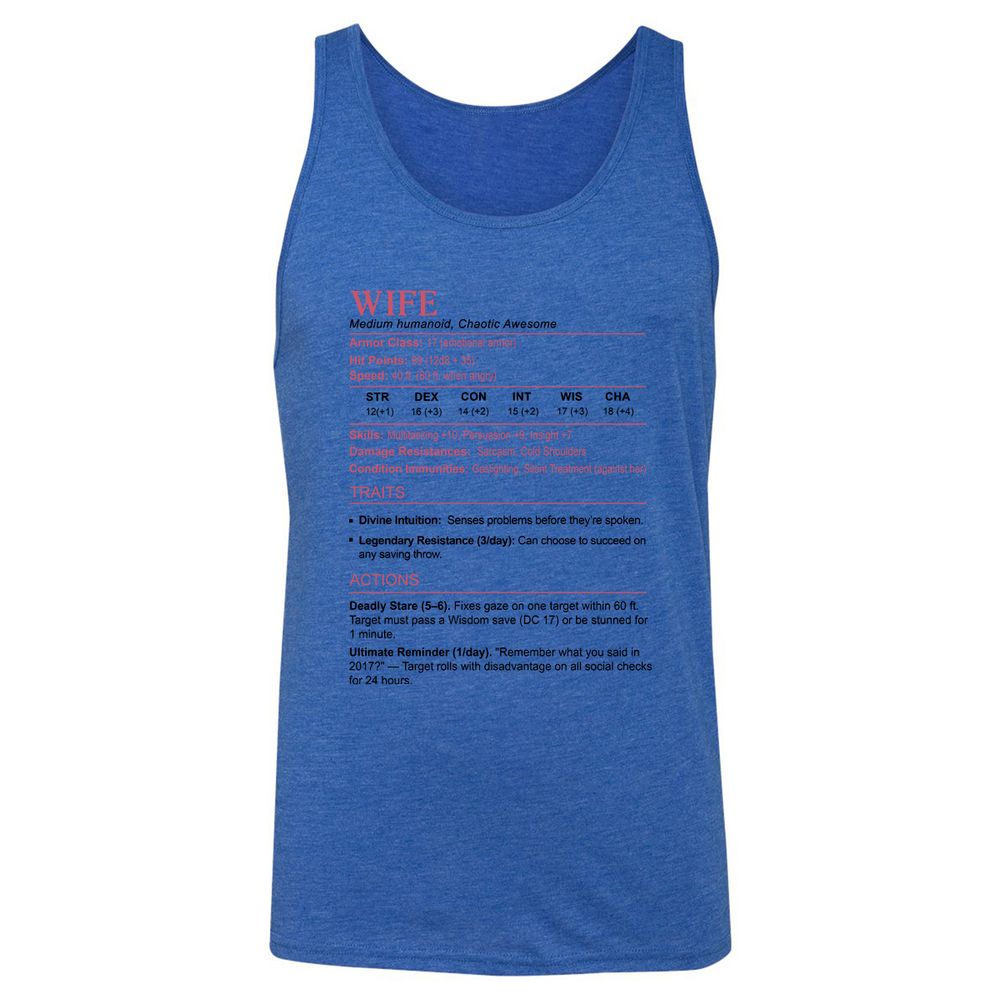 Wife Stats 2 Unisex Jersey Tank - True Royal Triblend - 12