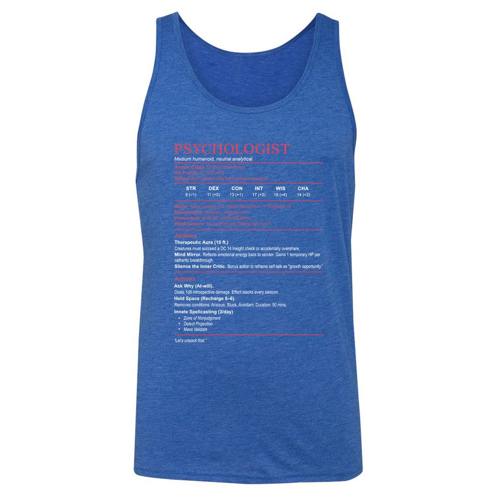 Psychologist Stats Unisex Jersey Tank - True Royal Triblend - 12